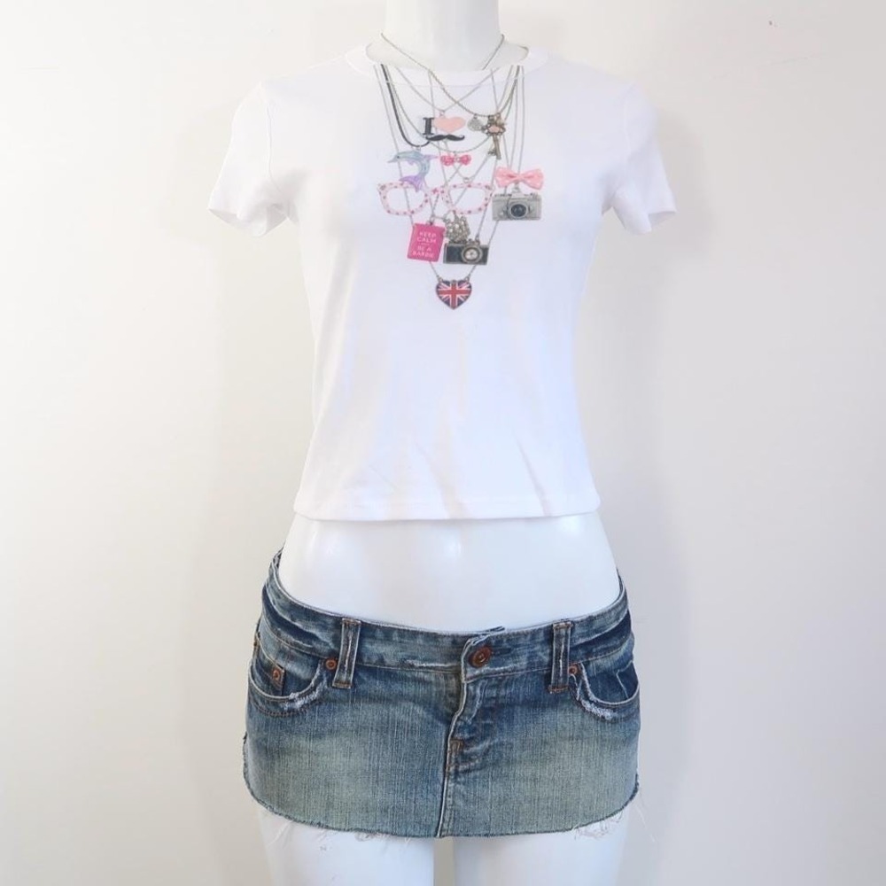 y2k layered necklace graphic baby tee charms print